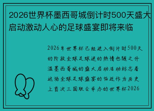 2026世界杯墨西哥城倒计时500天盛大启动激动人心的足球盛宴即将来临